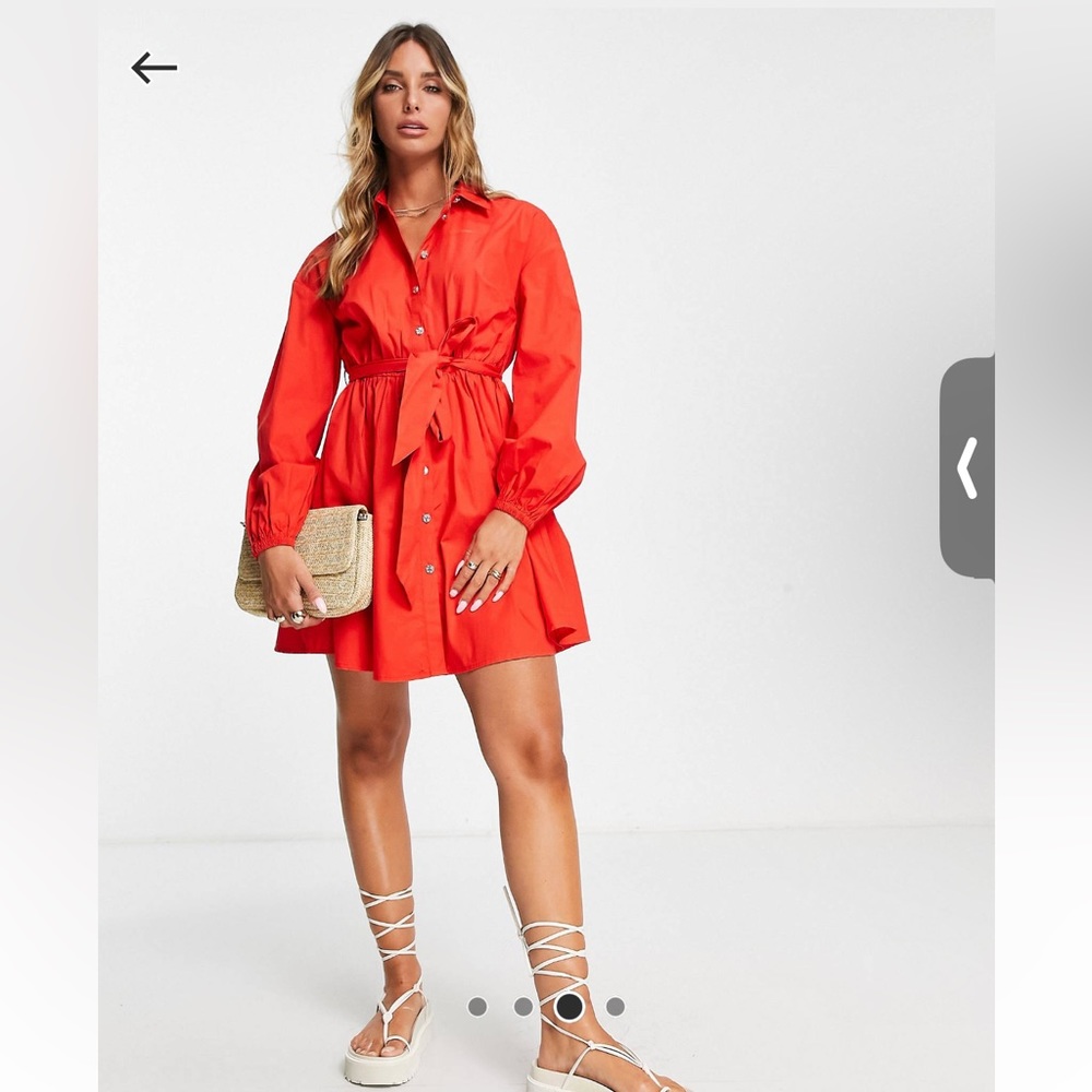 RIVER ISLAND belted mini shirt dress in red